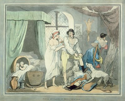 田舎の4つの時計、パブ。 1788（アクアチントで着色されたエッチング）（125720のペア） 作： Thomas Rowlandson